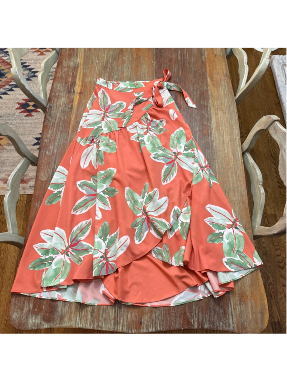 Hutch Floral Wrap Skirt Size S Orange Green Botanical Coastal Vacation